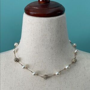 Pearl and Crystal Station Necklace